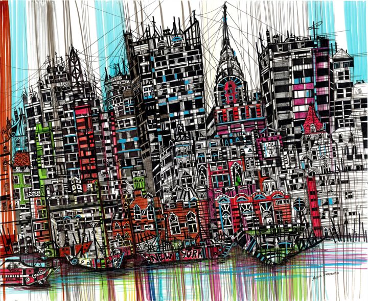 Peinture intitulée "New York" par Maria Susarenko, Œuvre d'art originale, Encre