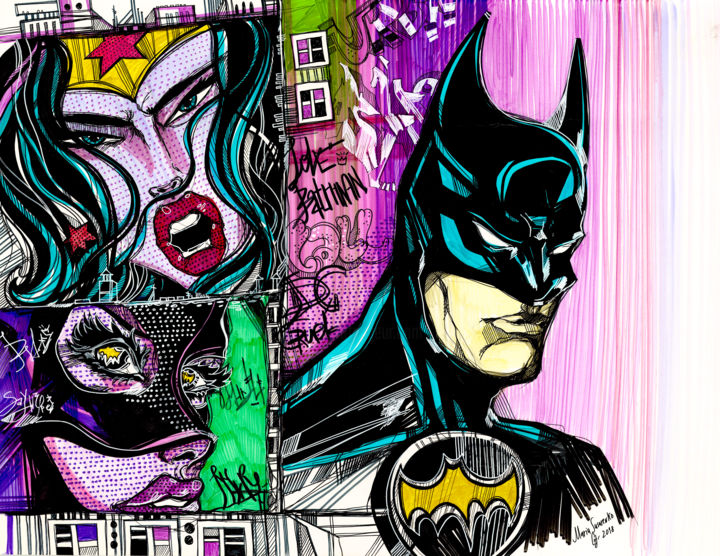 Disegno intitolato "Pop Art Graffiti" da Maria Susarenko, Opera d'arte originale, Biro