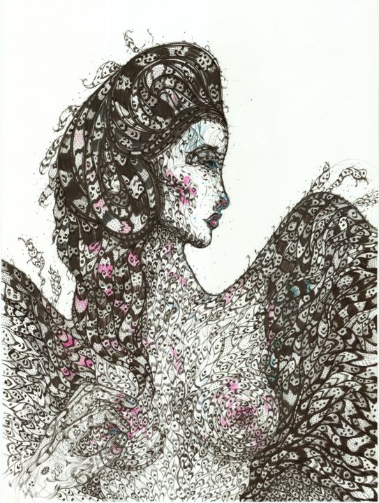 Disegno intitolato "Gentle Touch" da Maria Susarenko, Opera d'arte originale, Biro