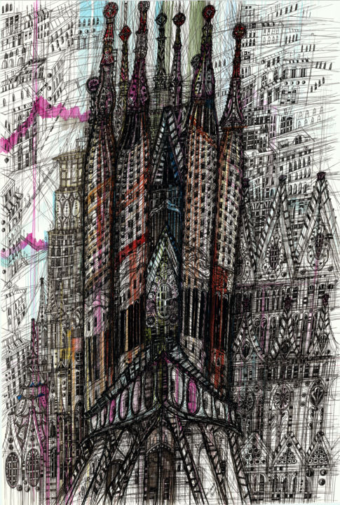 Rysunek zatytułowany „Sagrada Familia. Ba…” autorstwa Maria Susarenko, Oryginalna praca, Atrament