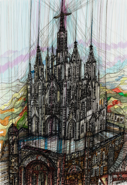 Dibujo titulada "Tibidabo. Spain" por Maria Susarenko, Obra de arte original, Tinta
