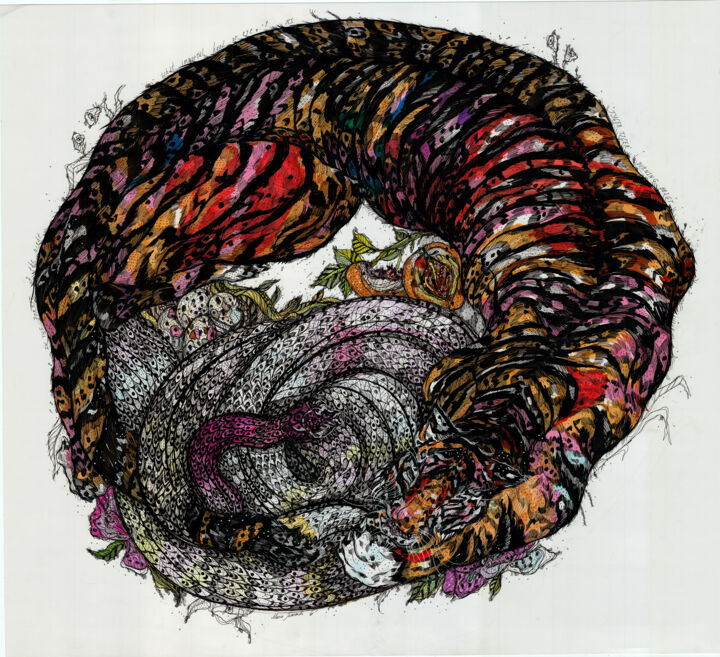Rysunek zatytułowany „Autumn Tiger” autorstwa Maria Susarenko, Oryginalna praca, Atrament