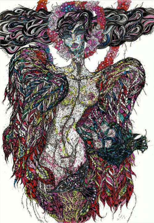 "Sirin. The Magic Bi…" başlıklı Tablo Maria Susarenko tarafından, Orijinal sanat, Jel kalem