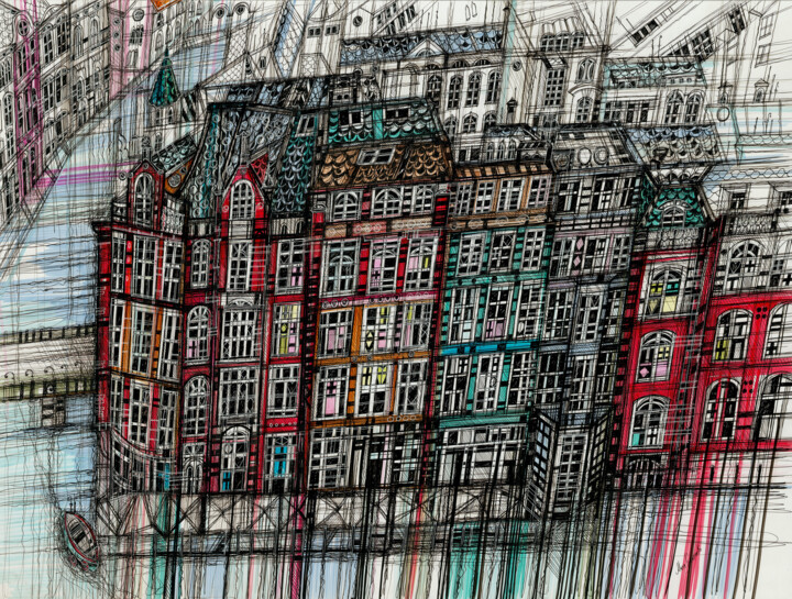 Painting titled "Amsterdam City View" by Maria Susarenko, Original Artwork, Marker