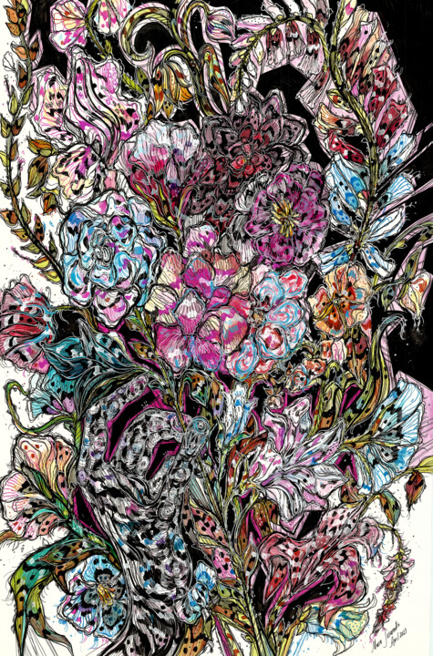 Drawing titled "Spring Flowers II" by Maria Susarenko, Original Artwork, Ink