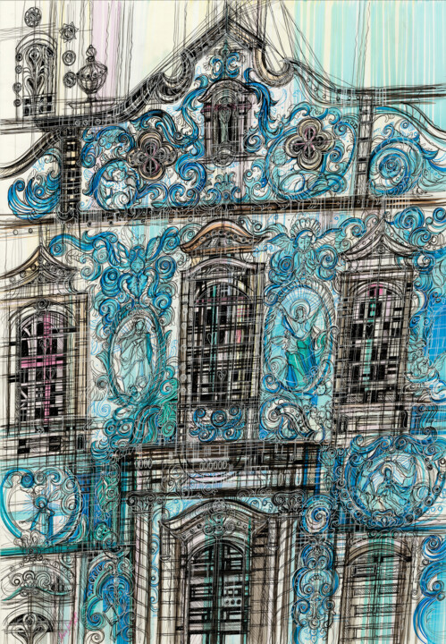 Drawing titled "Lisbon. Azulejos Mu…" by Maria Susarenko, Original Artwork, Gel pen