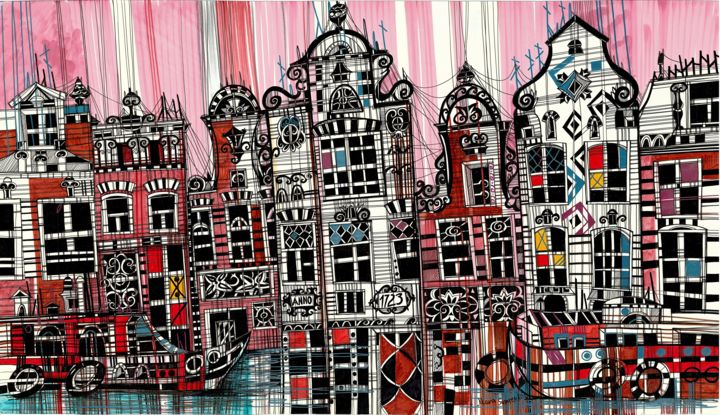 Desenho intitulada "Amsterdam" por Maria Susarenko, Obras de arte originais, Canetac de aerossol