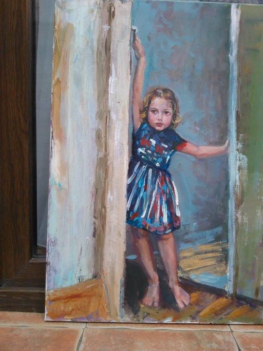 Painting titled "the door" by Maria Tava, Original Artwork, Oil