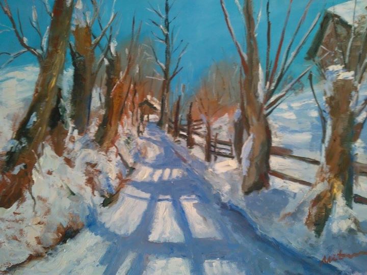 Painting titled "winter" by Maria Tava, Original Artwork, Oil