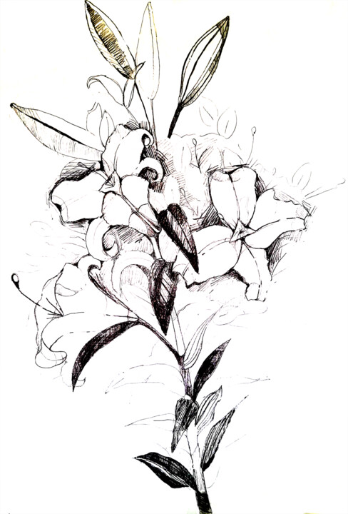 Peinture intitulée "Bouquet of lily flo…" par Maria Terskikh, Œuvre d'art originale, Crayon