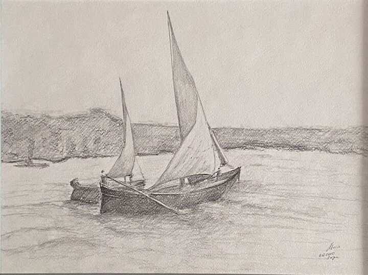 Drawing titled "Boat" by Maria Tupikina, Original Artwork, Pencil