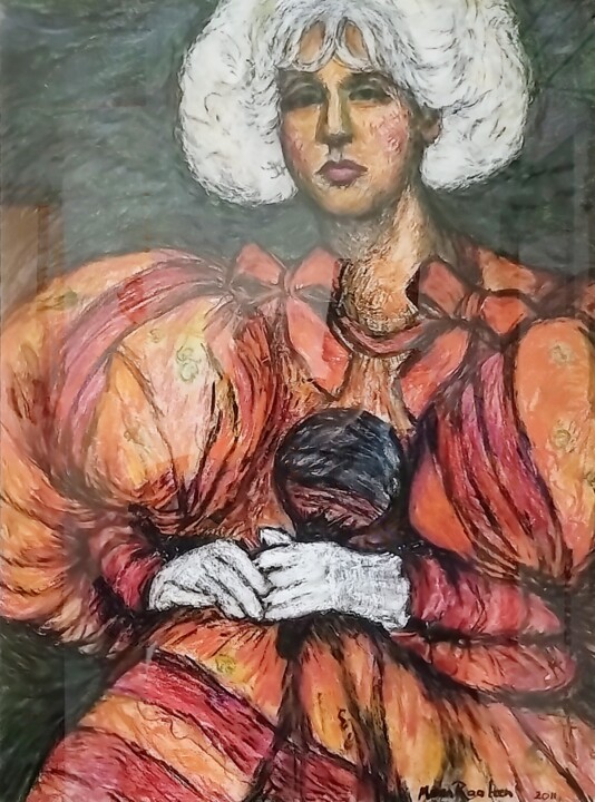 Disegno intitolato "Dolly Bellefleur 3" da Maria Van Raalten, Opera d'arte originale, Pastello