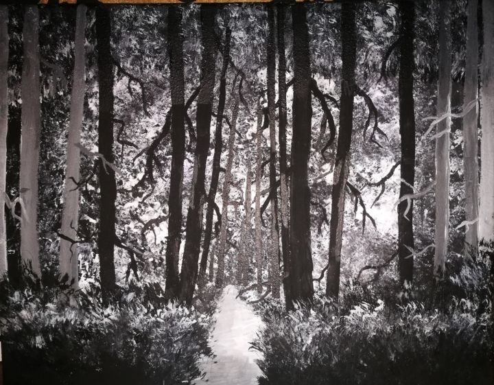 Malerei mit dem Titel "Düsterer Wald" von Maria Wien, Original-Kunstwerk, Acryl