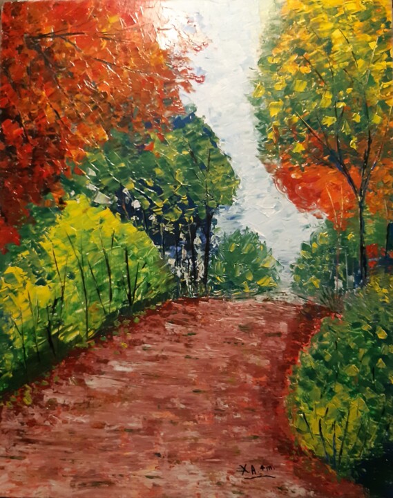 Peinture intitulée "Chemin d'automne" par Maria Xavier Alves (XAM), Œuvre d'art originale, Acrylique