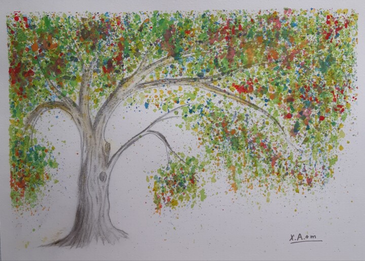 Malarstwo zatytułowany „Arbre aux couleurs 1” autorstwa Maria Xavier Alves (XAM), Oryginalna praca, Akryl