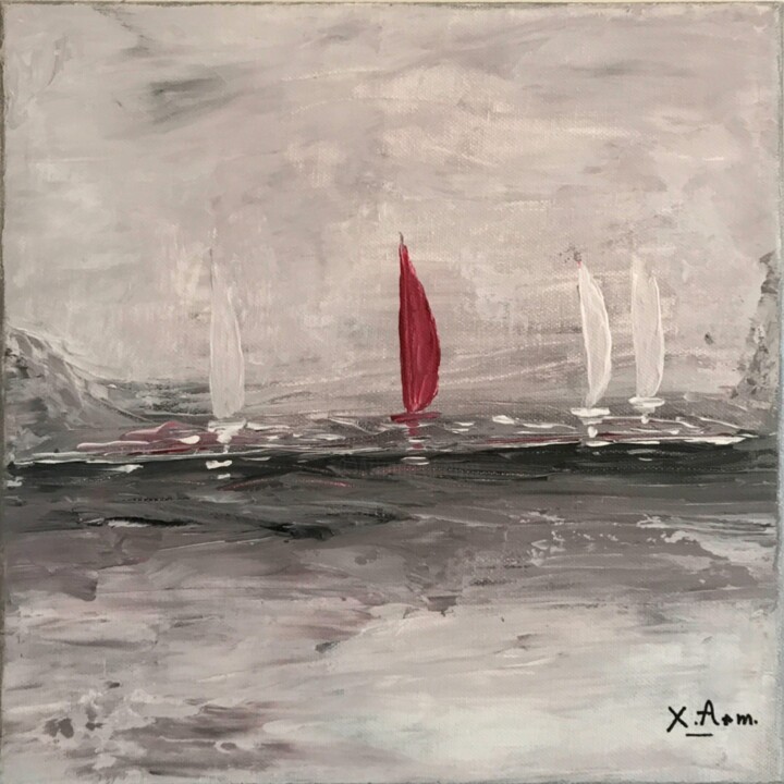 Painting titled "Voile rouge" by Maria Xavier Alves (XAM), Original Artwork, Acrylic
