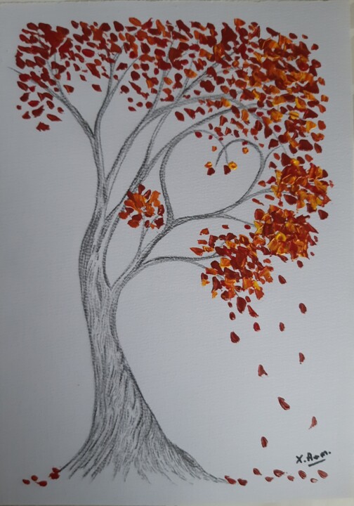 Peinture intitulée "Arbre d'automne 1" par Maria Xavier Alves (XAM), Œuvre d'art originale, Acrylique