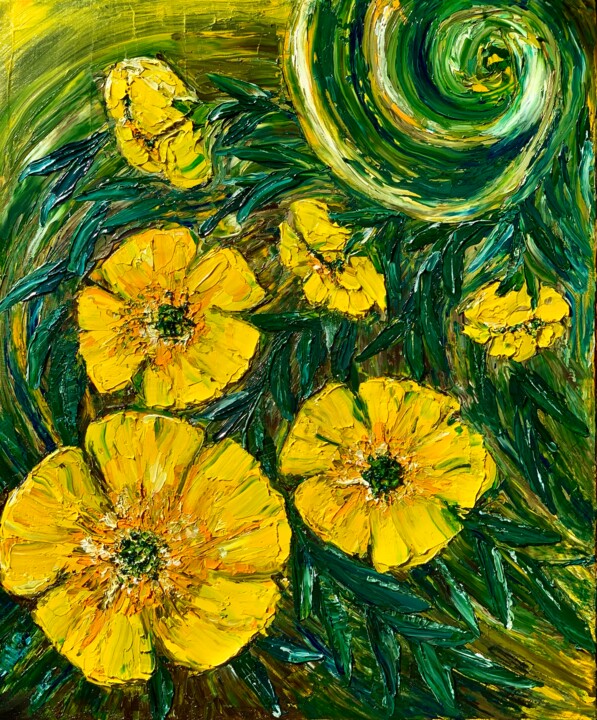 绘画 标题为“Yellow flowers” 由Maria Zasidkovych (Mariia), 原创艺术品, 油