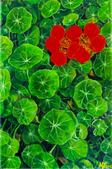 Malerei mit dem Titel ""Green series "Nast…" von Maria Zasidkovych (Mariia), Original-Kunstwerk, Öl