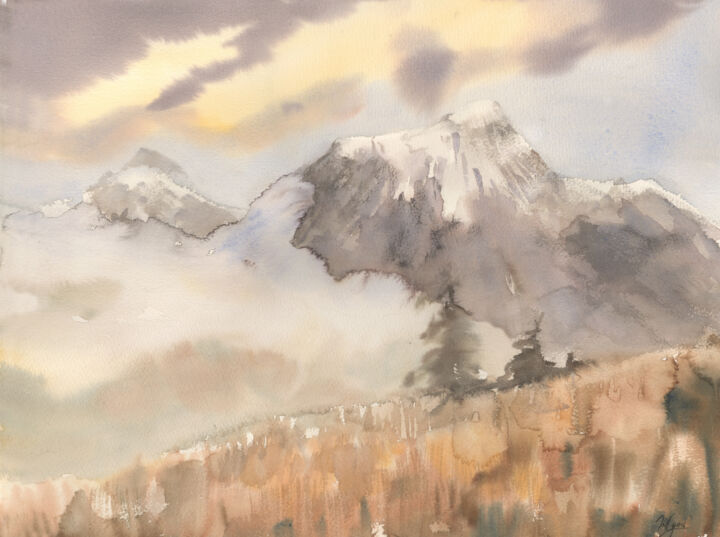 Painting titled "Georgia Mountains W…" by Maria Zhdan, Original Artwork, Watercolor