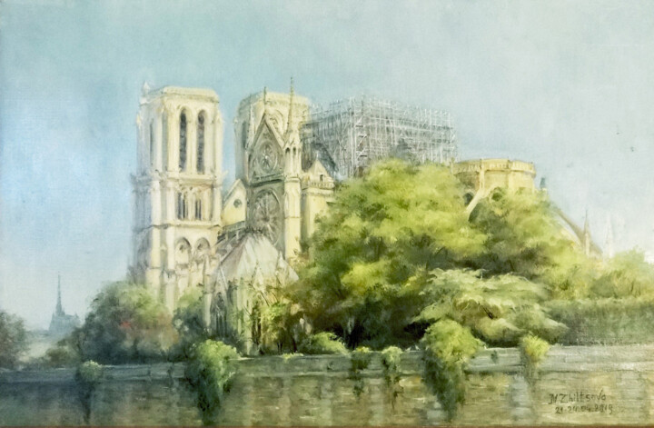 Pintura titulada "Notre-Dame de Paris" por Maria Zhiltsova, Obra de arte original, Oleo