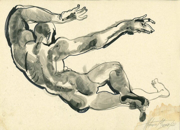 Desenho intitulada "WEIGHTLESSNESS" por Mariia Zhivilo, Obras de arte originais, Tinta