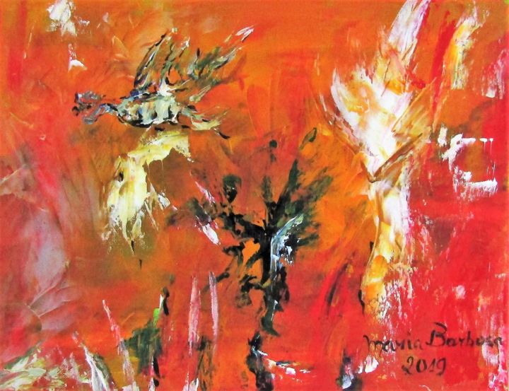 Painting titled "Fire" by Maria Barbosa, Original Artwork, Acrylic