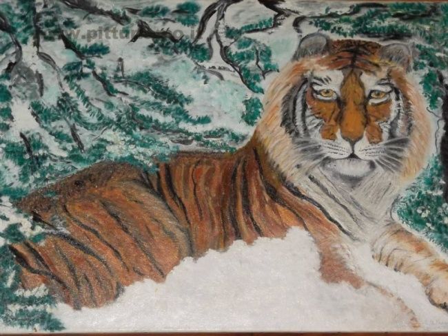 Pittura intitolato "tigre+siberiana+432…" da Maria Bonaria Vargiu, Opera d'arte originale, Altro
