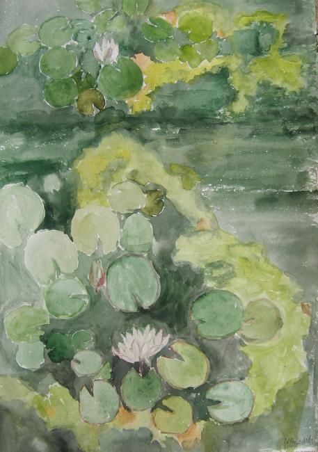Painting titled "Water lilies" by Maria Brodzka-Bestry, Original Artwork