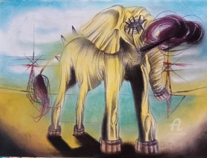 Disegno intitolato "L'elefante dello St…" da Mariaceleste Arena, Opera d'arte originale, Pastello