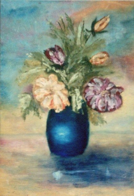 Pintura intitulada "Vaso Azul" por Maria Adelina Costa, Obras de arte originais, Óleo
