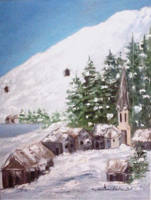 Pintura intitulada "Neve na Aldeia" por Maria Adelina Costa, Obras de arte originais, Óleo
