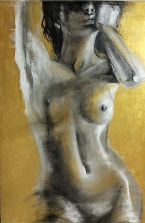 Painting titled "Gold woman" by Maria Georgante, Original Artwork, Acrylic