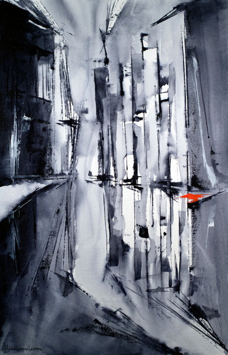 Schilderij getiteld "Floating Cities" door Maria Lorena Lehman, Origineel Kunstwerk, Aquarel