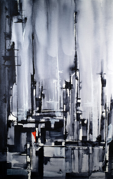 Картина под названием "City of Light" - Maria Lorena Lehman, Подлинное произведение искусства, Акварель