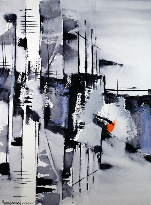 Painting titled "City at the Speed o…" by Maria Lorena Lehman, Original Artwork, Watercolor