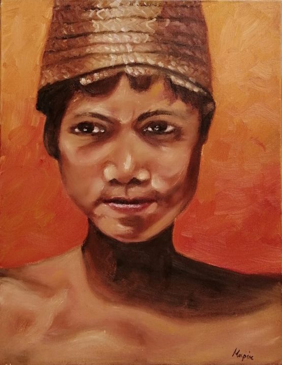 Painting titled "Enfant Afrique" by M Mast (MMast), Original Art, Oil