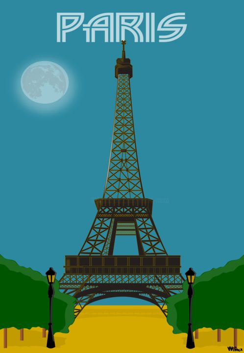 Digitale Kunst mit dem Titel "Travel Poster Paris" von Maria Mata, Original-Kunstwerk, 2D digitale Arbeit