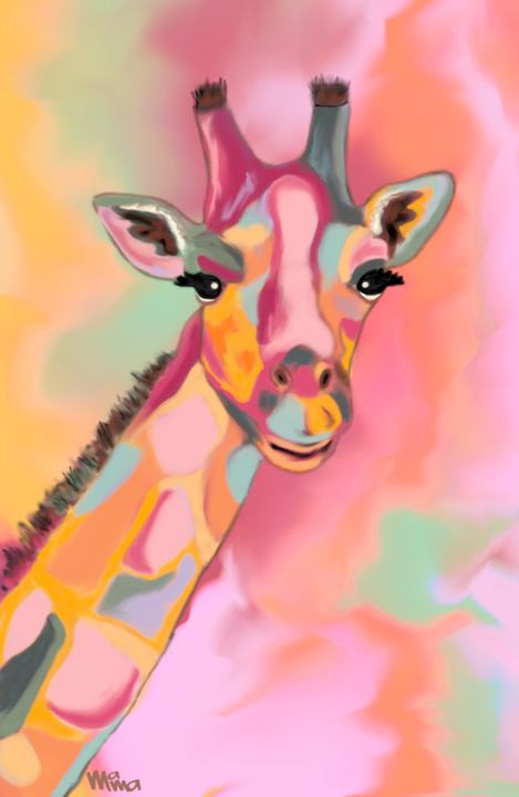 Digital Arts titled "Giraffe Reaching Th…" by Maria Mata, Original Artwork, Digital Painting
