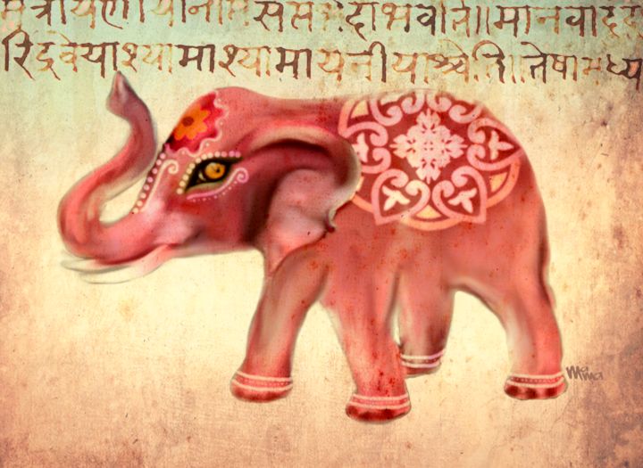 Arts numériques intitulée "Indian elephant" par Maria Mata, Œuvre d'art originale, Peinture numérique
