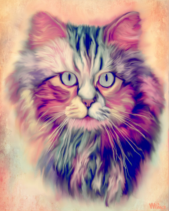 Arts numériques intitulée "Rainbow Cat 2" par Maria Mata, Œuvre d'art originale, Photo montage
