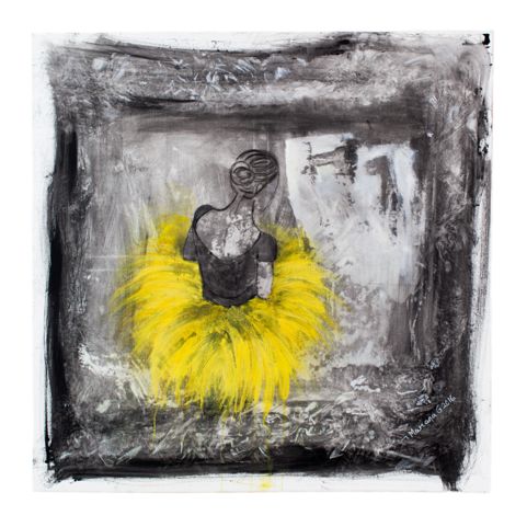 Peinture intitulée "black-and-yeloow-dr…" par Mariana Groparu, Œuvre d'art originale