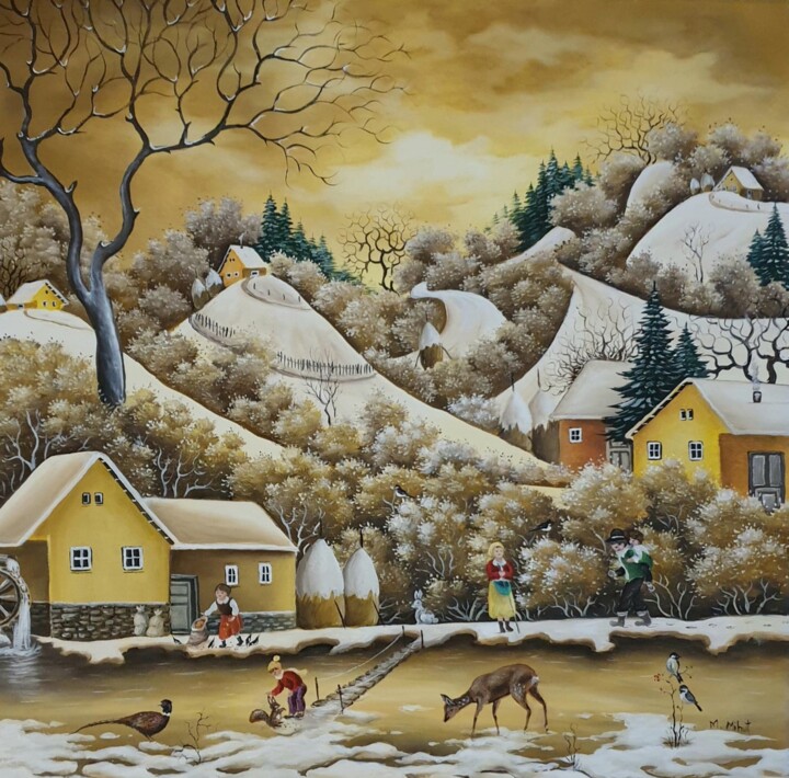 Peinture intitulée "Soiree d'hiver" par Mariana Mihut, Œuvre d'art originale, Huile