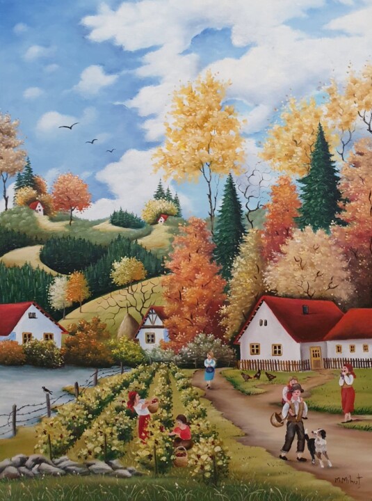 Pintura intitulada "L'automne dans le v…" por Mariana Mihut, Obras de arte originais, Óleo
