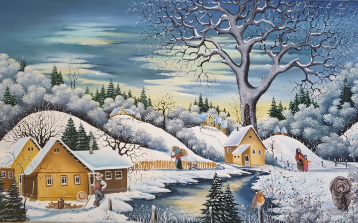 Pintura titulada "L'hiver froide dans…" por Mariana Mihut, Obra de arte original, Oleo