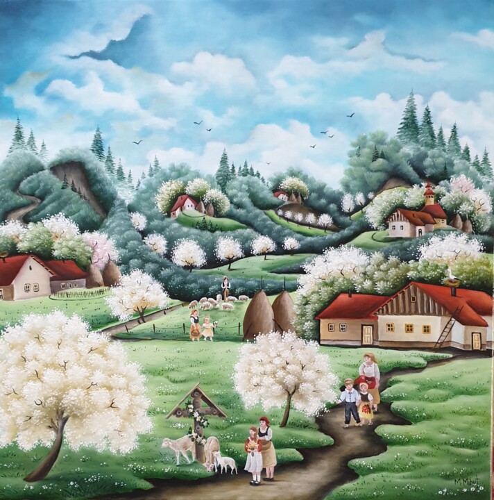 Peinture intitulée "Beau printemps" par Mariana Mihut, Œuvre d'art originale, Huile
