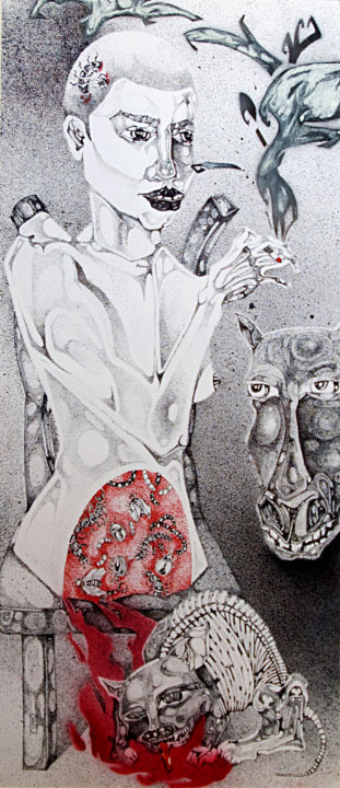 Disegno intitolato "Infertility" da Mariana Stefanet, Opera d'arte originale, Inchiostro