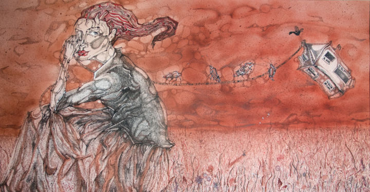 Disegno intitolato "Home" da Mariana Stefanet, Opera d'arte originale, Inchiostro