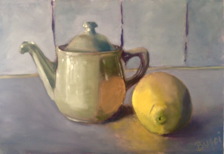 Painting titled "Still life with lem…" by Marian Busoi, Original Artwork, Oil