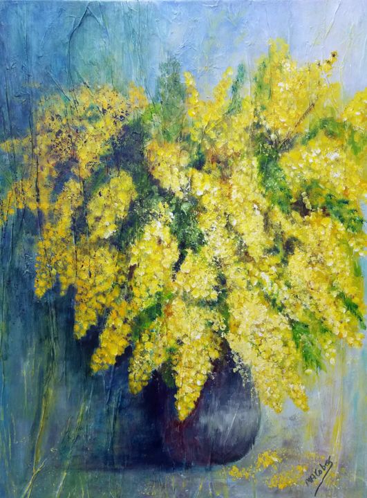 Painting titled "Mimosas et souvenirs" by Marian Cobos, Original Artwork, Acrylic